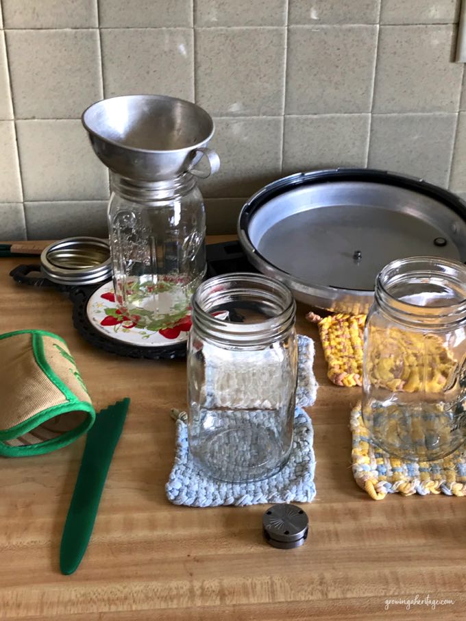 Assortment of my best canning tools in preparation for pressure canning broth